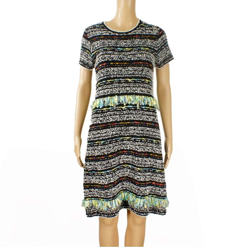 Neera 20.52 Black White Tweed Knit Short Sleeve Dress
